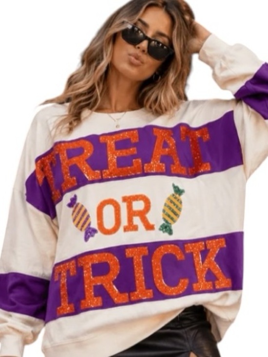 Fantastic Fawn Tops - 020: FANTASTIC FAWN NEW HALLOWEEN SEQUINS PULLOVER CREAM (H35)